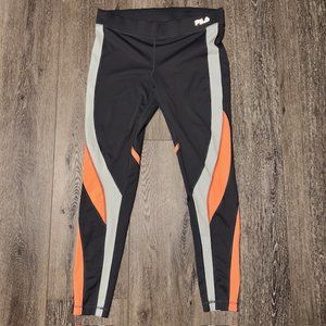 Fila Performance Pants Womens Medium Long Black White Orange Yoga Workout EUC